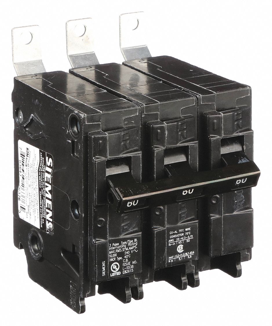 Miniature Circuit Breaker: 60 A Amps, 240V AC, 3 Poles, Std