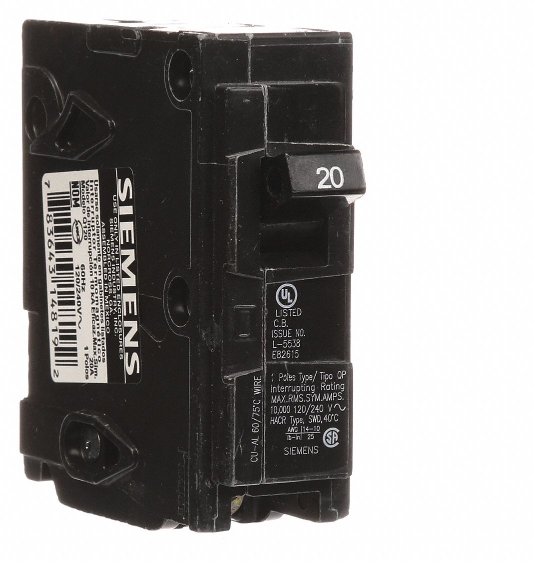 Siemens ITE Q120 20 Amp 1 Pole 120v Circuit Breaker for sale online