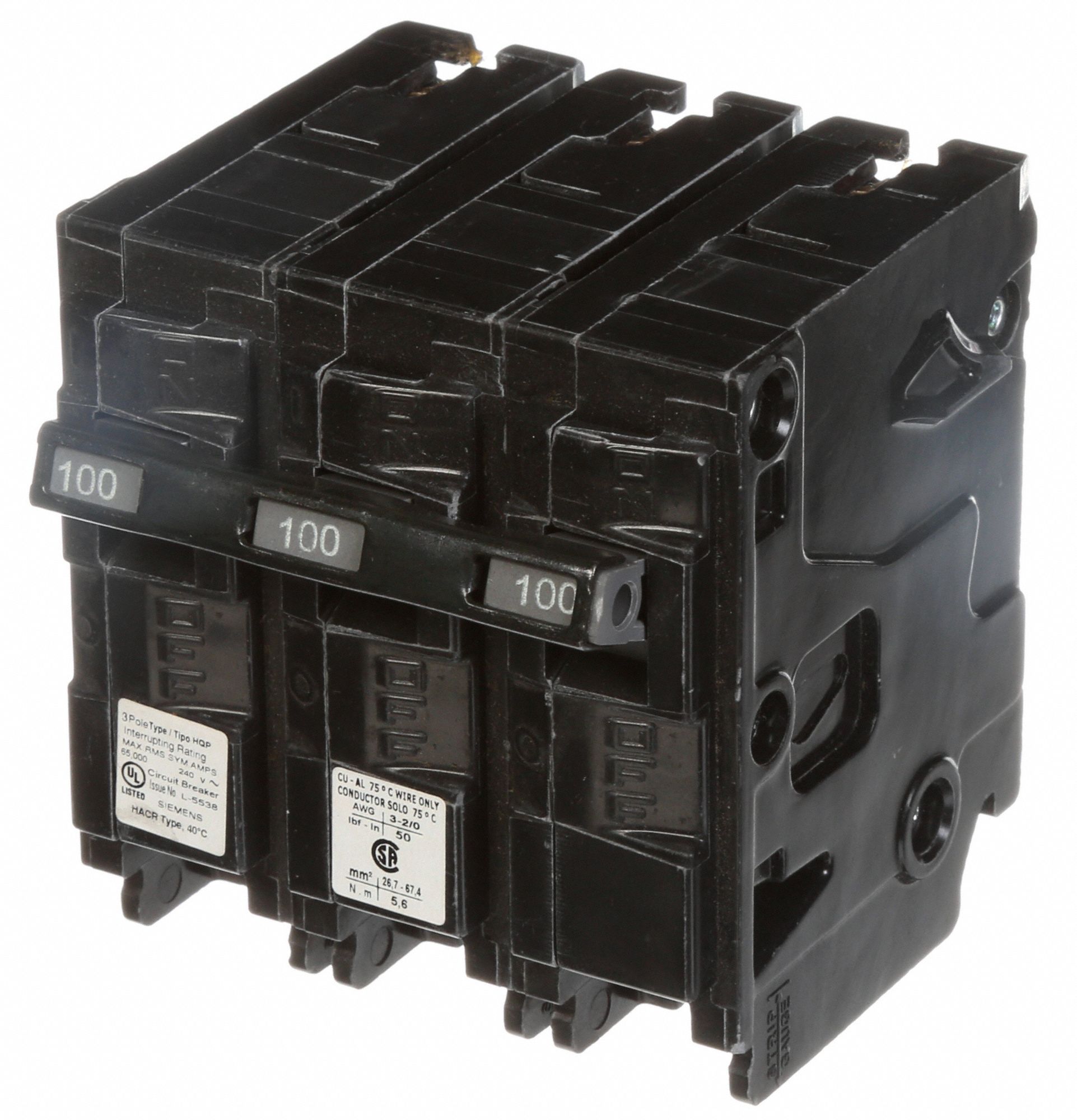 SIEMENS Miniature Circuit Breaker 100 A Amps, 240V AC, Three Phase