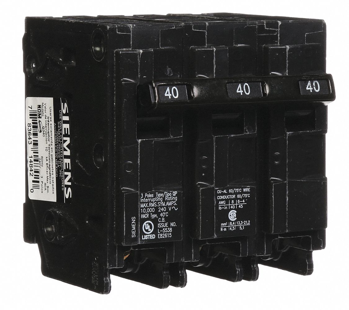 SIEMENS Miniature Circuit Breaker: 40 A Amps, 240V AC, Three Phase ...