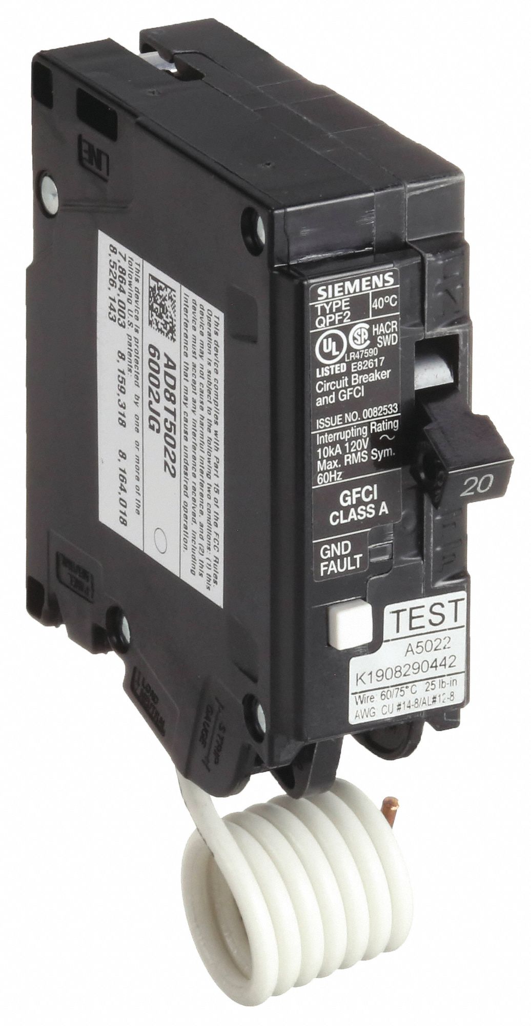 Miniature Circuit Breaker: 20 A Amps, 120V AC, 1 Poles