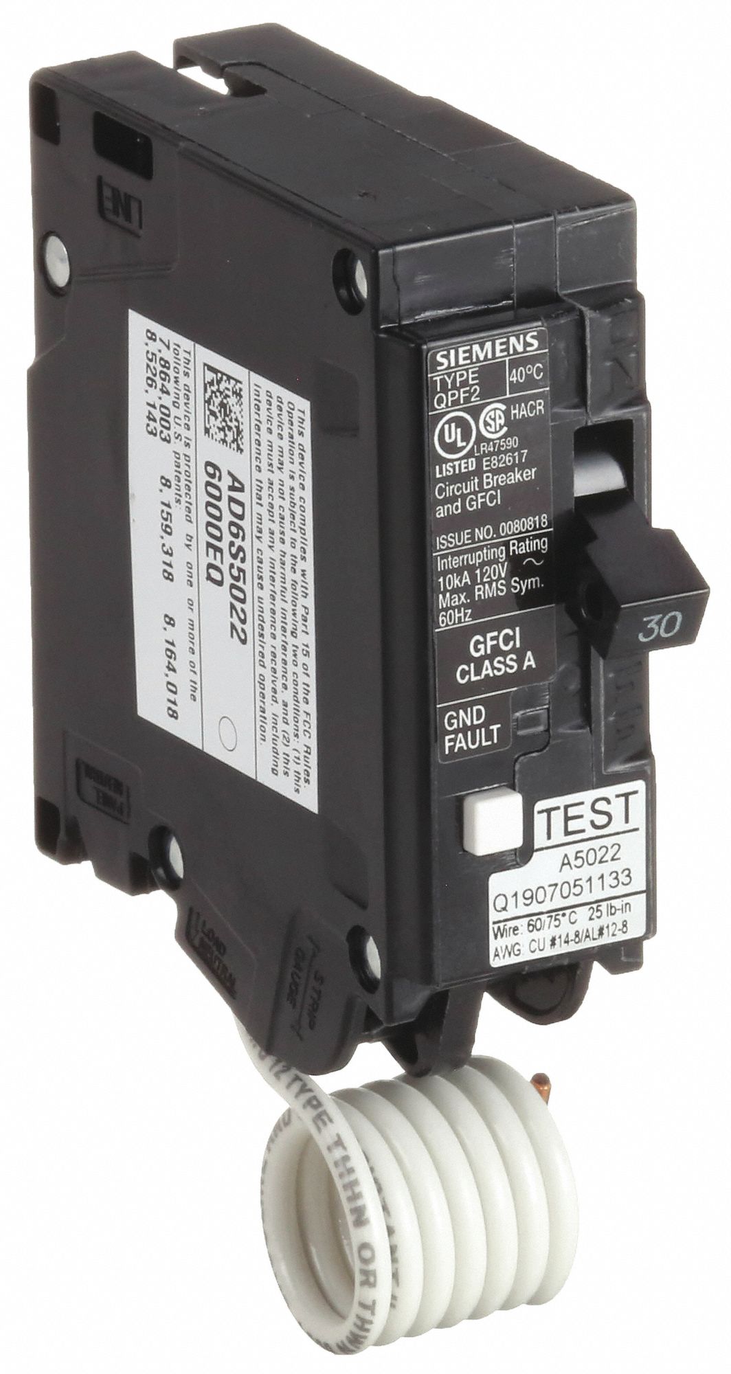 Miniature Circuit Breaker: 30 A Amps, 120V AC, 1 Poles