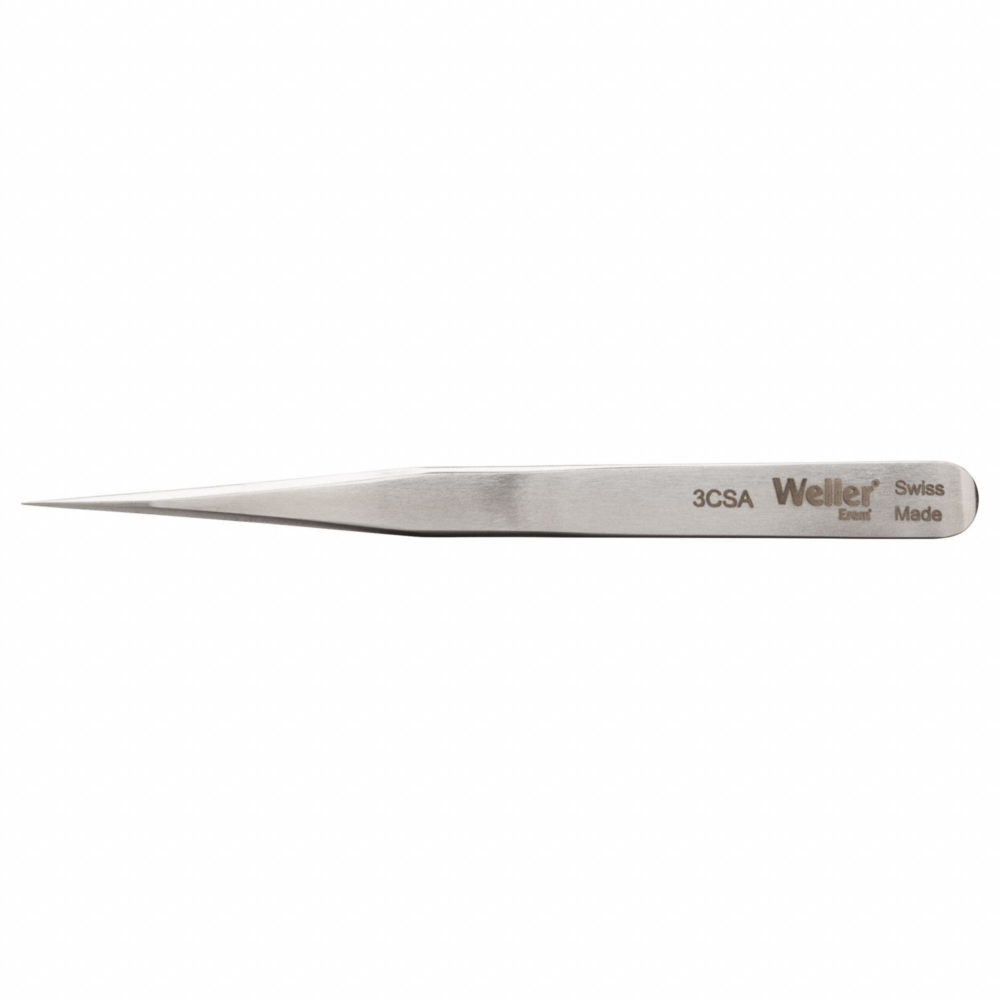 Tweezers: Stainless Steel, Point, Straight Tip, 0.38 mm Tip Thick