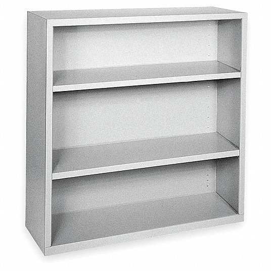 Stationary Bookcase: Assembled, Elite Series, 3 Shelves, Dove Gray, 18 in Dp