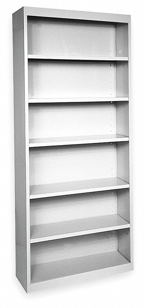 Stationary Bookcase: Assembled, Elite Series, 6 Shelves, Dove Gray, 18 in Dp