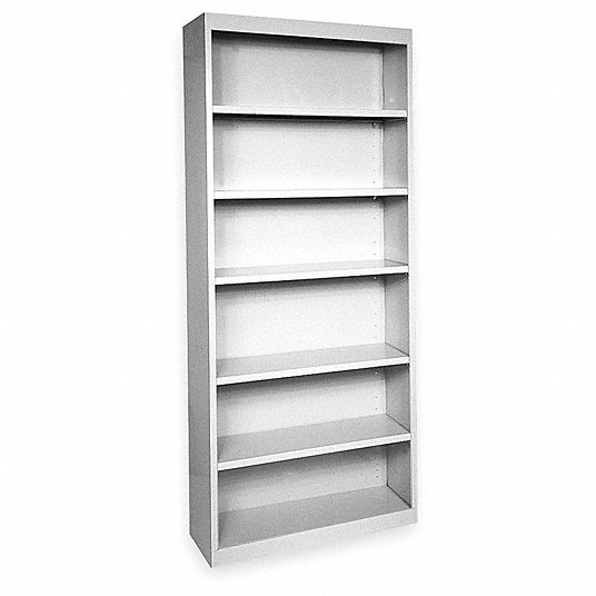 Stationary Bookcase: Assembled, Elite Series, 6 Shelves, Dove Gray, 18 in Dp
