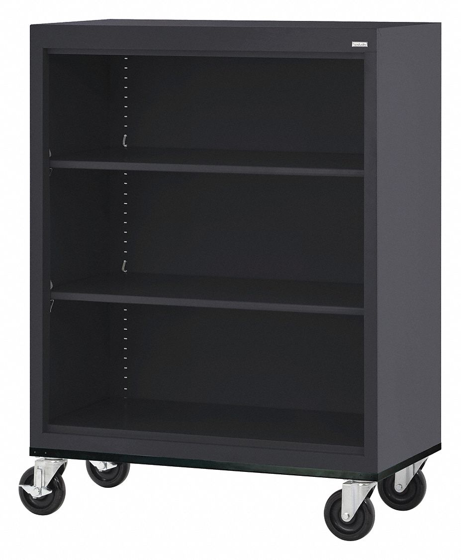 Mobile Bookcase: Assembled, Elite Series, 3 Shelves, Black, 18 in Dp, 48 in Ht
