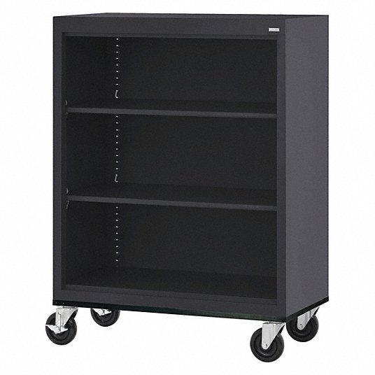 Mobile Bookcase: Assembled, Elite Series, 3 Shelves, Black, 18 in Dp, 48 in Ht