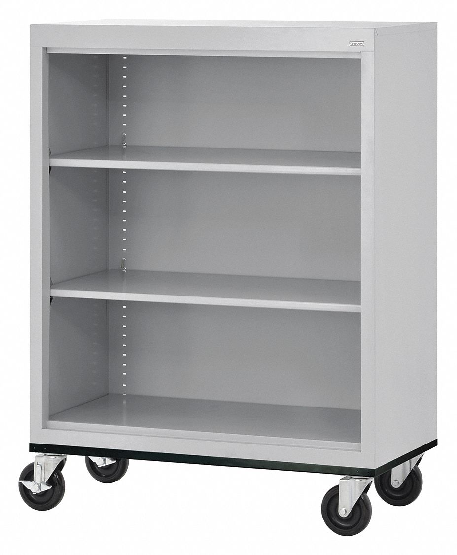 Mobile Bookcase: Assembled, Elite Series, 3 Shelves, Dove Gray, 18 in Dp, 48 in Ht