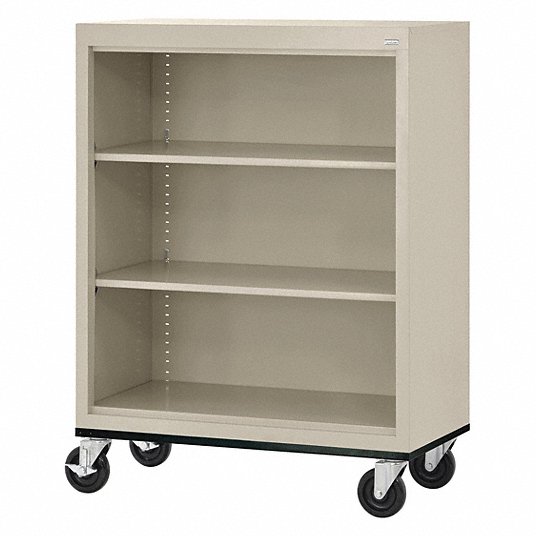 Mobile Bookcase: Assembled, Elite Series, 3 Shelves, Putty, 18 in Dp, 48 in Ht