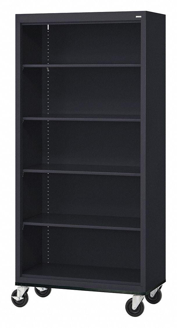 Mobile Bookcase: Assembled, Elite Series, 5 Shelves, Black, 18 in Dp, 78 in Ht