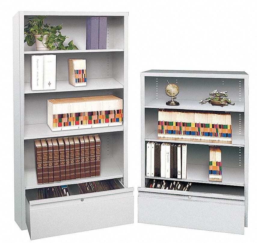 3CTN5 - Bookcase Drawer Cabinet 4 Shelf Lt Gry
