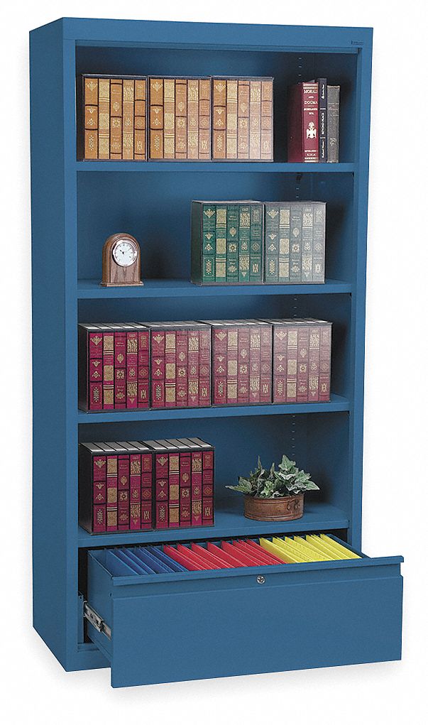 3CTN7 - Bookcase Drawer Cabinet 4 Shelf Blue