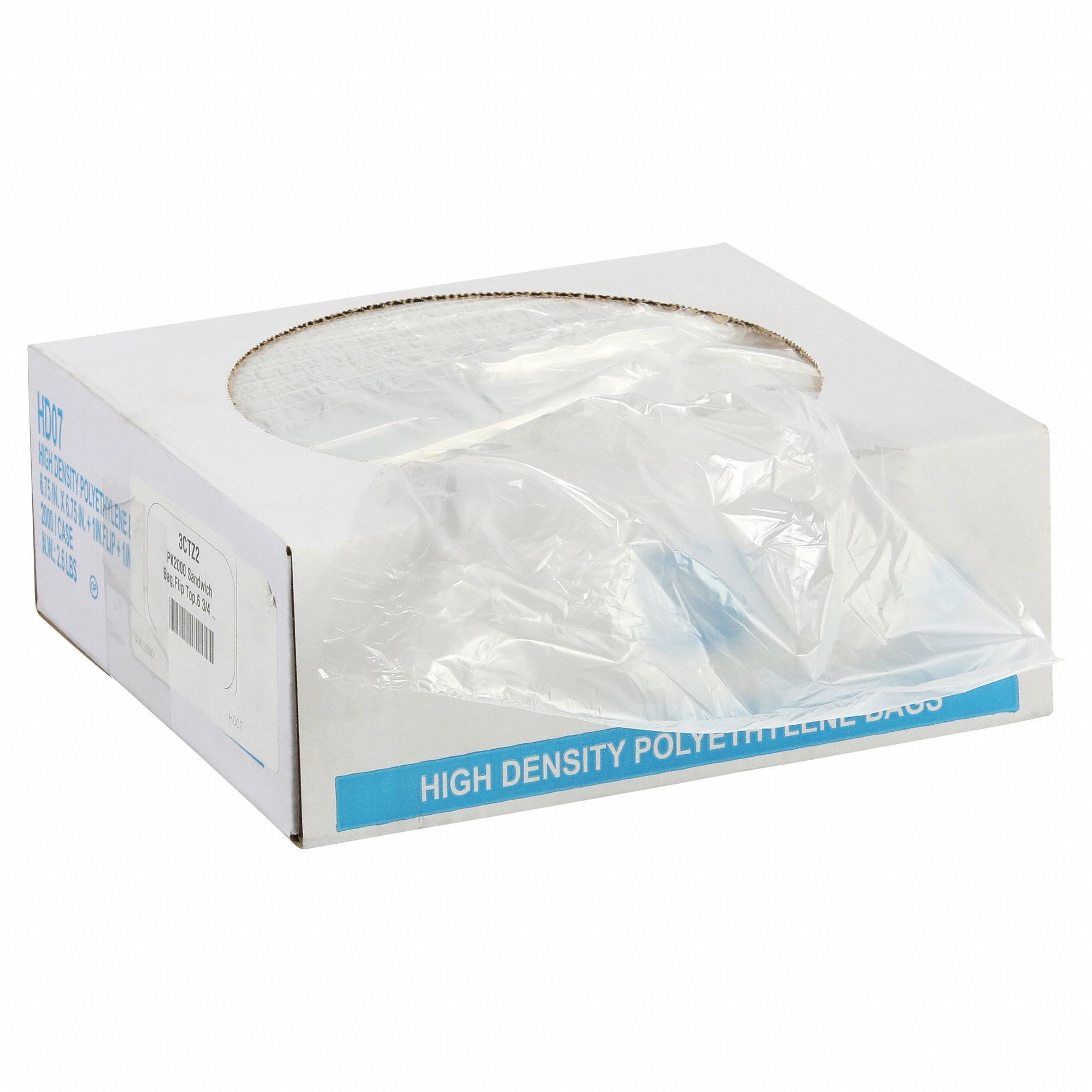 SANDWICH BAG, FLIP TOP, 6 3/4 IN L, 6 3/4 IN W, CLEAR, RECLOSABLE, 2,000 PK