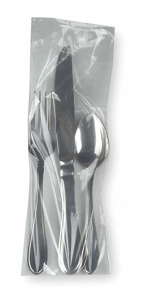 SILVERWARE BAG, OPEN-ENDED, 10 IN L, 3 1/2 IN W, CLEAR, RECLOSABLE, 2,000 PK