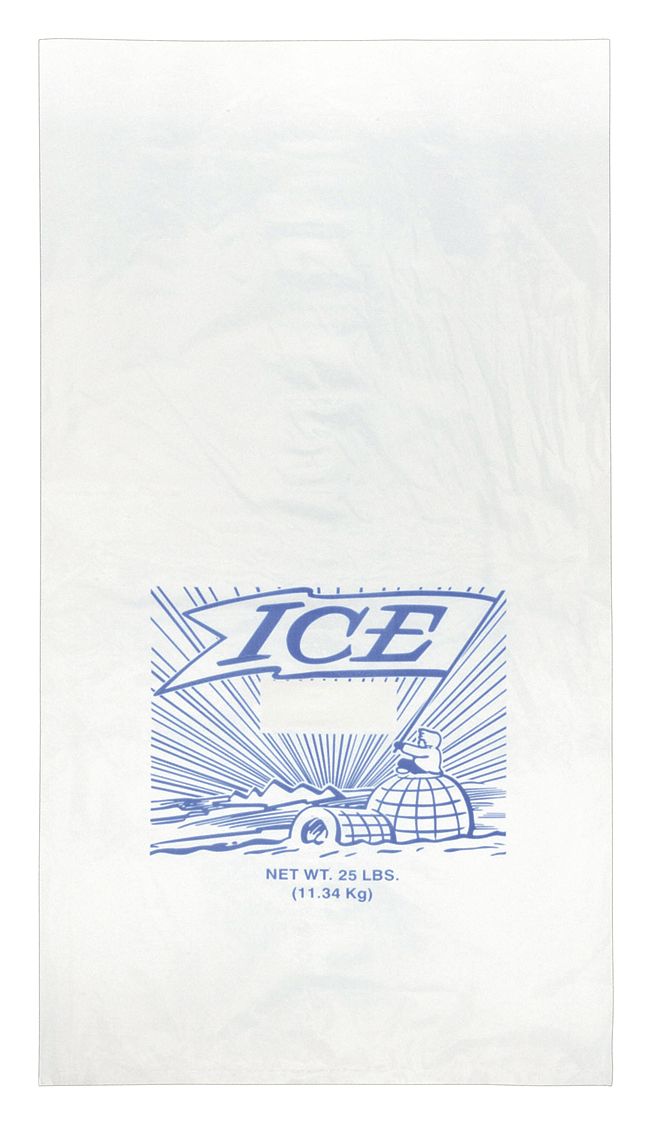Ice Bags: Clear, LDPE, 15 in Wd, 2 mil Thick, Std, Twist Tie, FDA Compliant, 500 PK