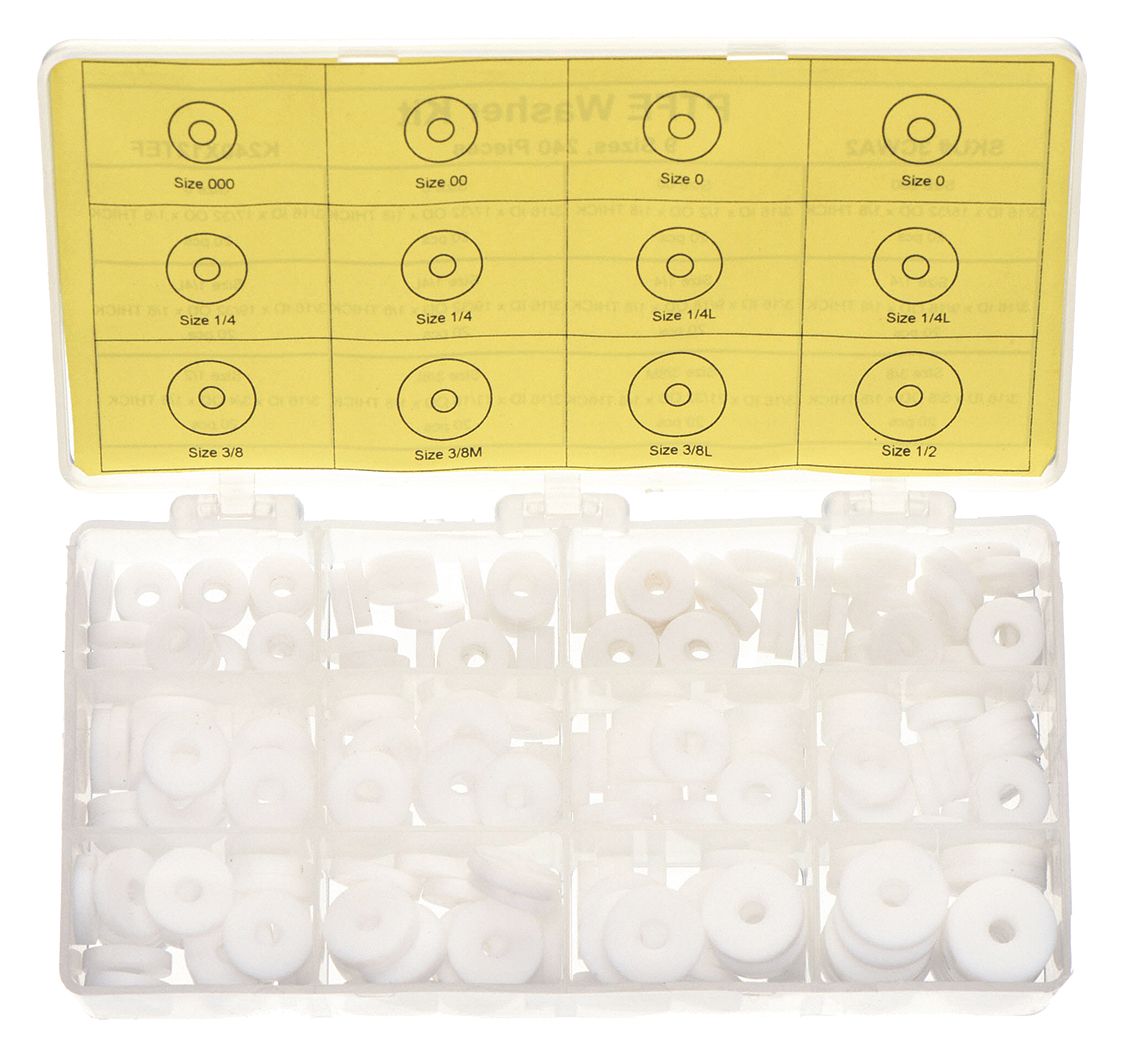 WASHER ASSORTMENT, PTFE, 240 PIECES, 8 SIZES