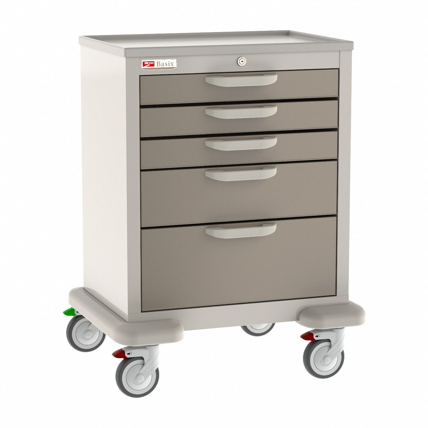 General Medical Supply Cart with Drawers: Polymer/Steel, (2) Swivel/(2) Swivel with Brake