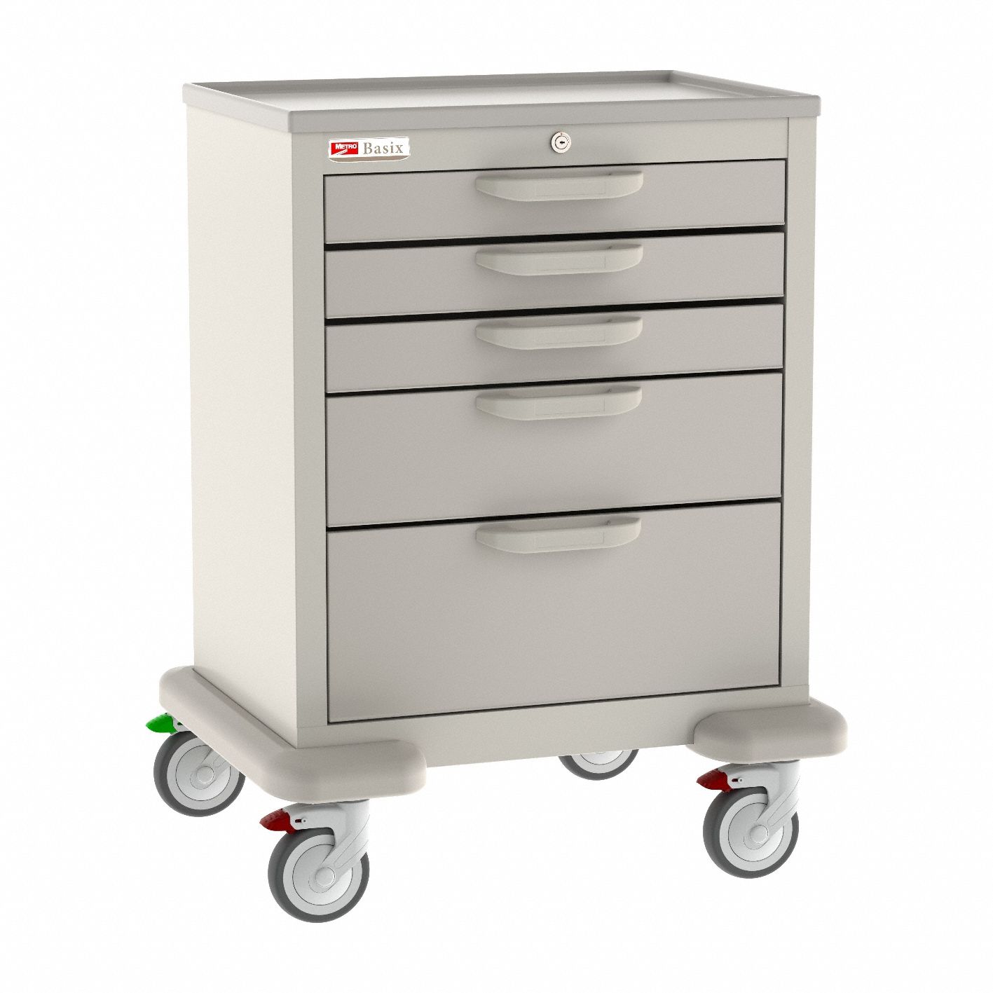 General Medical Supply Cart with Drawers: Polymer/Steel, (2) Swivel/(2) Swivel with Brake