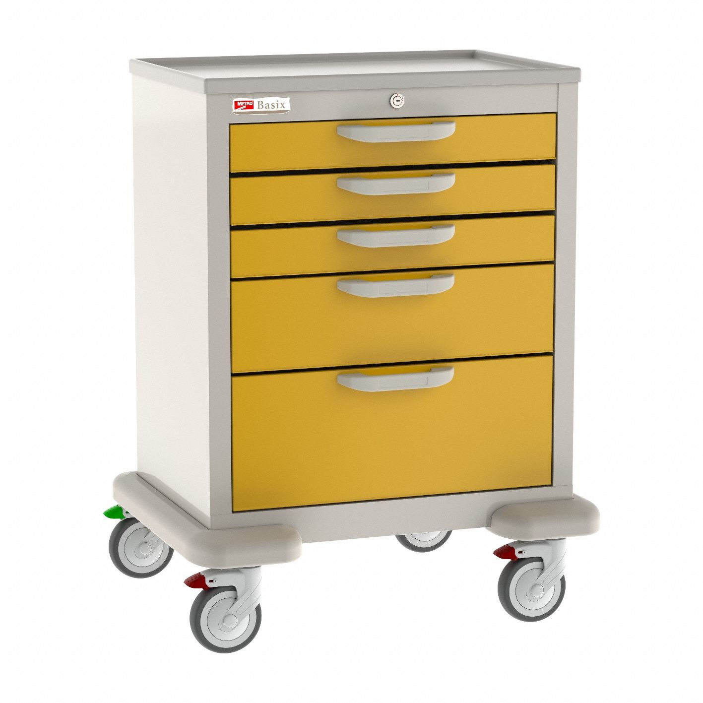 General Medical Supply Cart with Drawers: Polymer/Steel, (2) Swivel/(2) Swivel with Brake