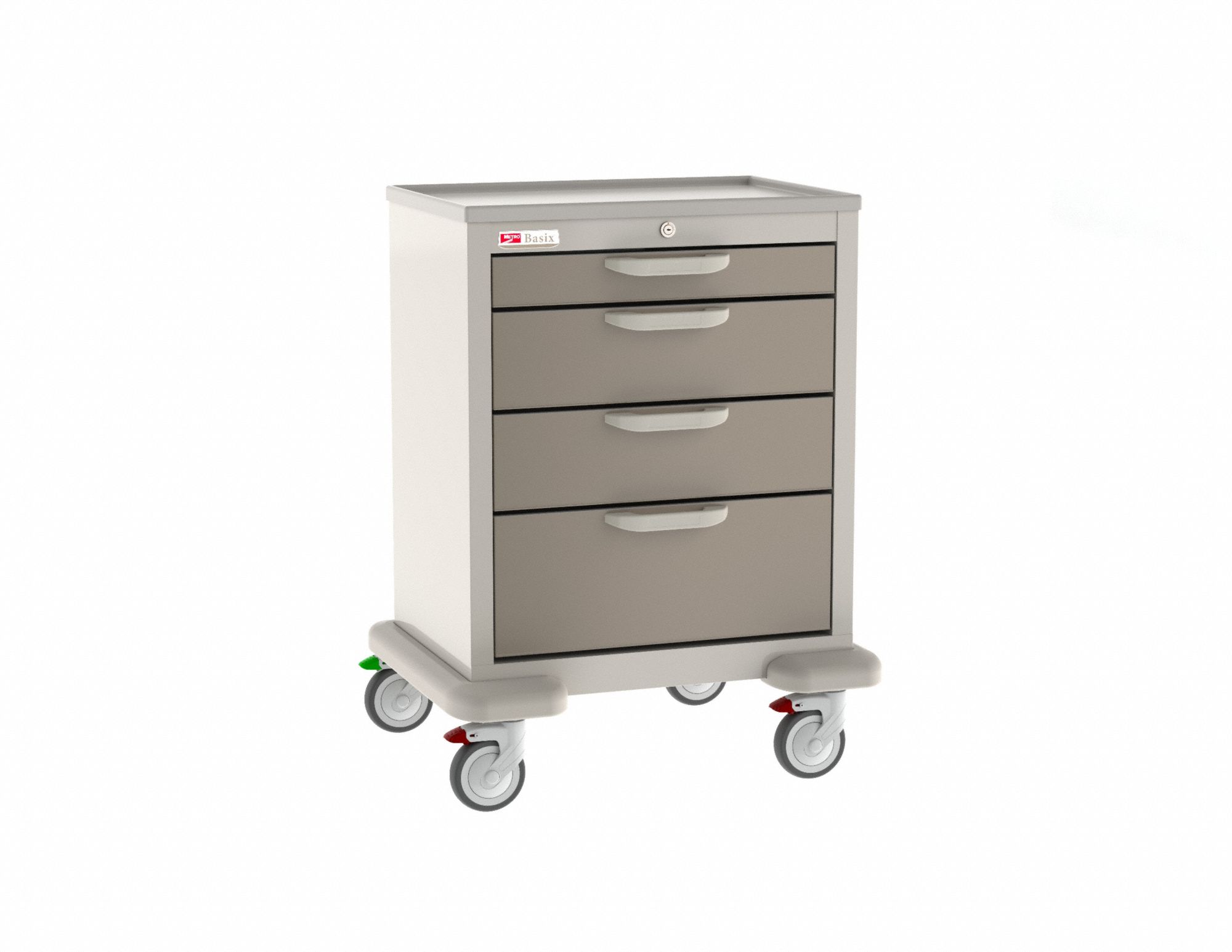 General Medical Supply Cart with Drawers: Polymer/Steel, (2) Swivel/(2) Swivel with Brake