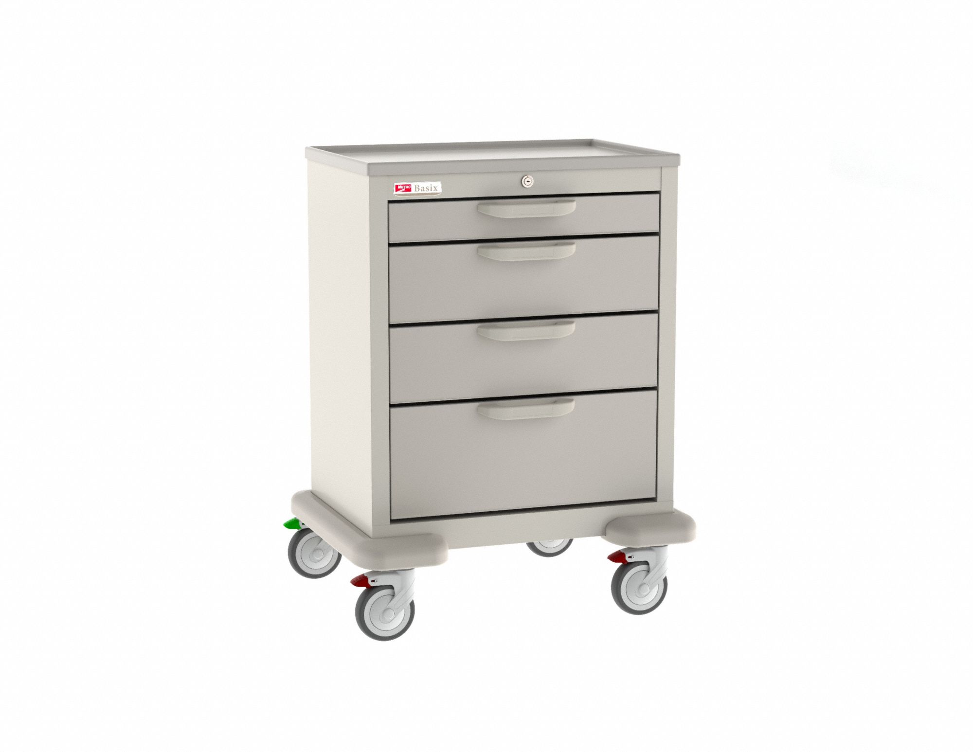 General Medical Supply Cart with Drawers: Polymer/Steel, (2) Swivel/(2) Swivel with Brake