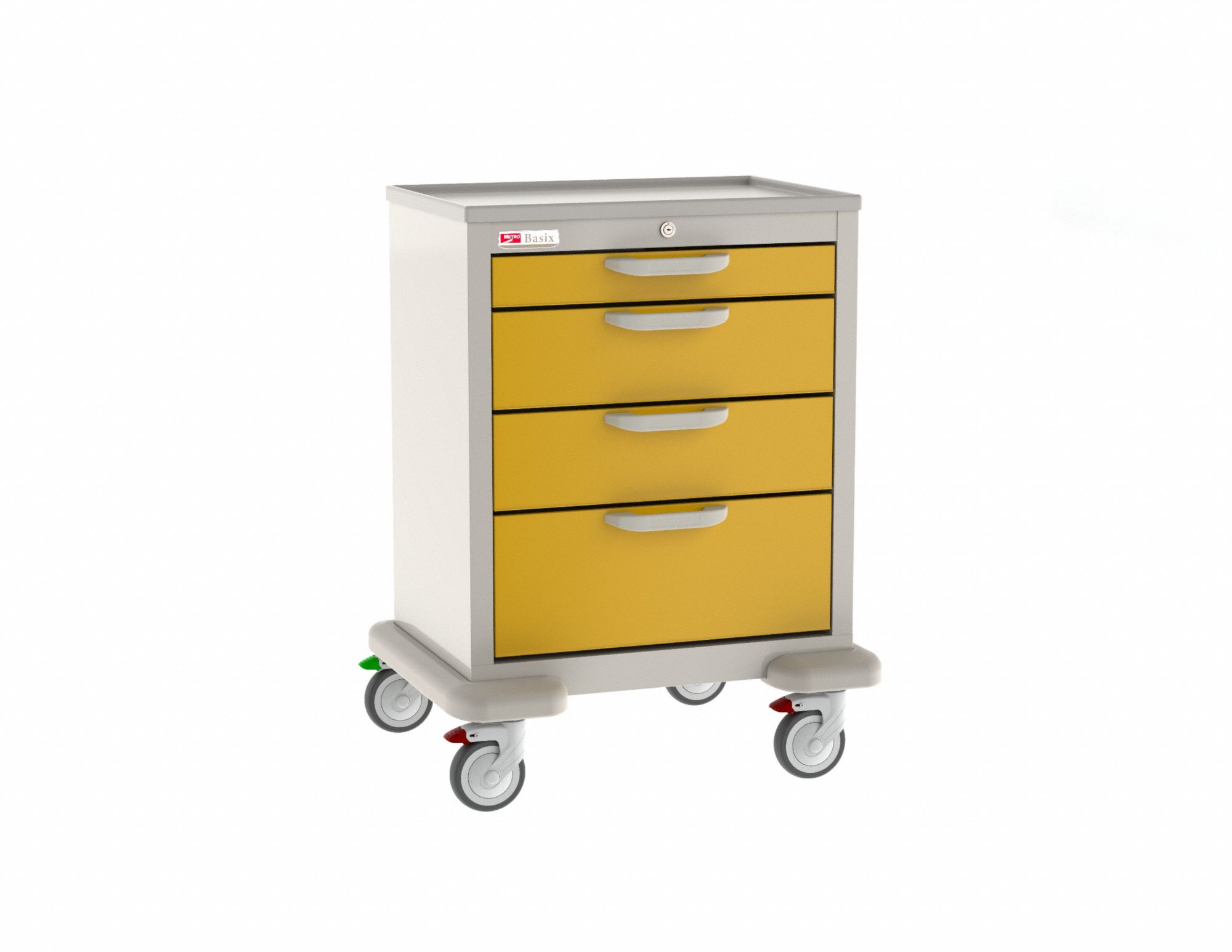 General Medical Supply Cart with Drawers: Polymer/Steel, (2) Swivel/(2) Swivel with Brake