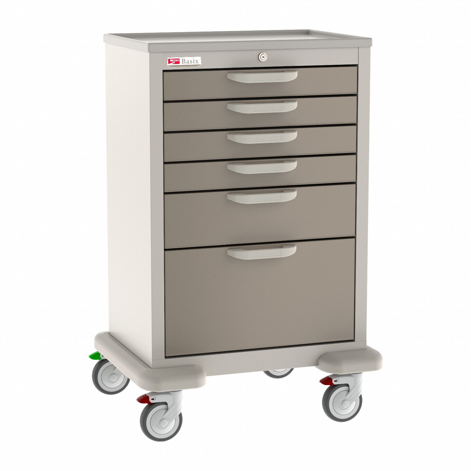 General Medical Supply Cart with Drawers: Polymer/Steel, (2) Swivel/(2) Swivel with Brake
