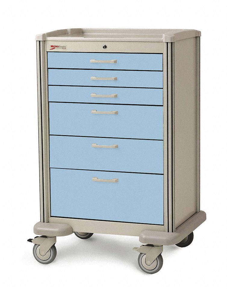 METRO General Medical Supply Cart with Drawers: Polymer/Steel, (2)  Swivel/(2) Swivel with Brake