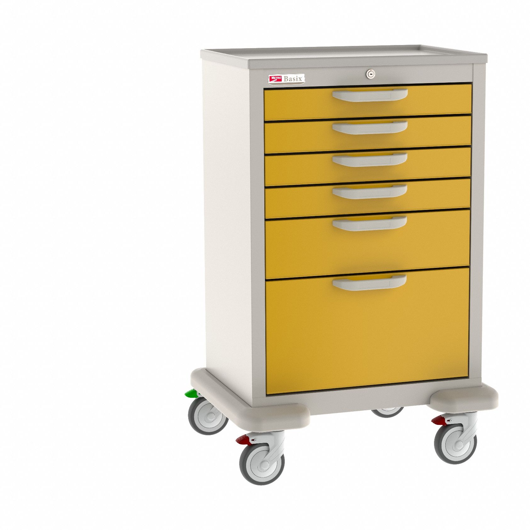 General Medical Supply Cart with Drawers: Polymer/Steel, (2) Swivel/(2) Swivel with Brake