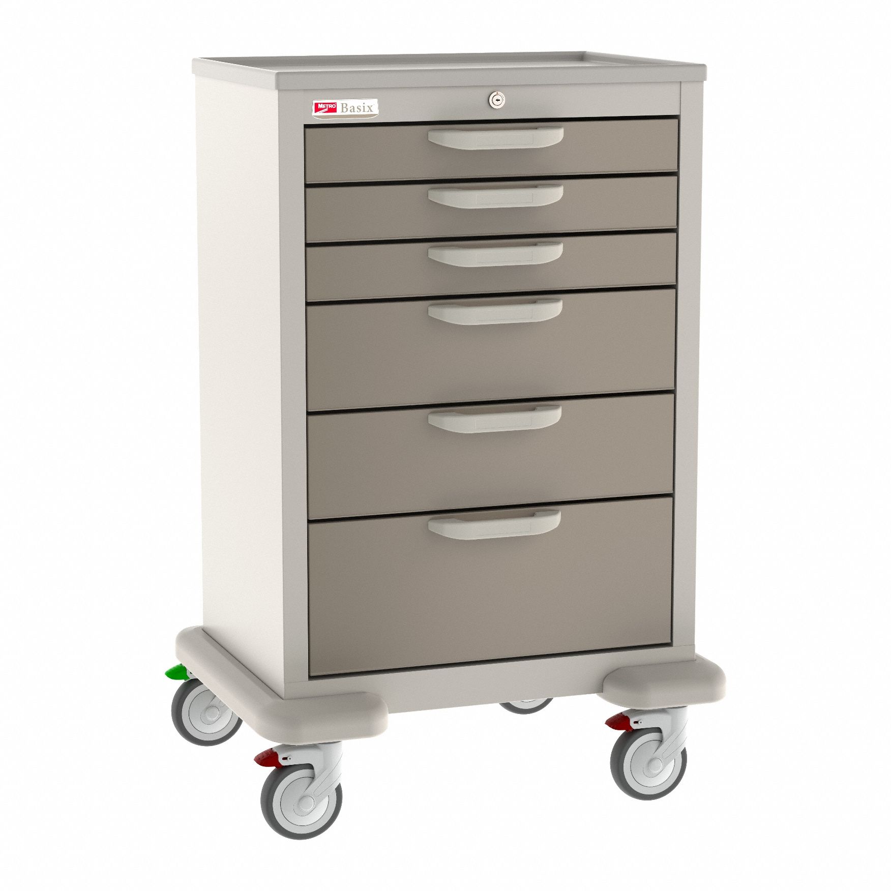 General Medical Supply Cart with Drawers: Polymer/Steel, (2) Swivel/(2) Swivel with Brake