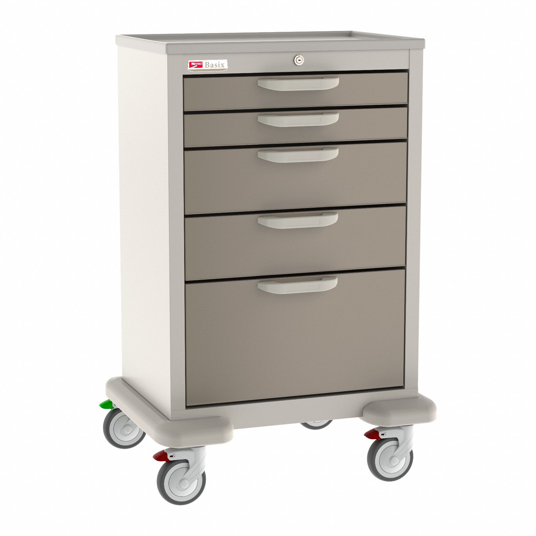 General Medical Supply Cart with Drawers: Polymer/Steel, (2) Swivel/(2) Swivel with Brake