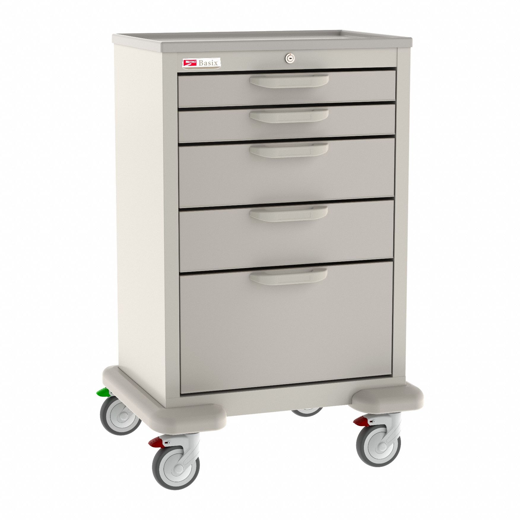 General Medical Supply Cart with Drawers: Polymer/Steel, (2) Swivel/(2) Swivel with Brake