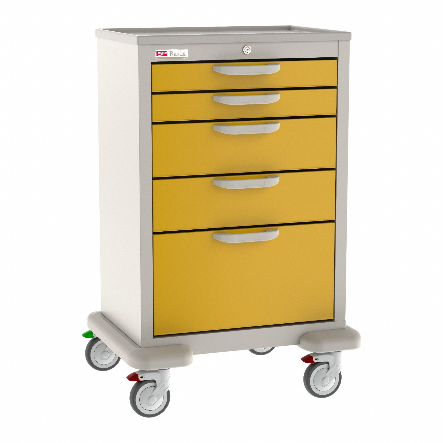 General Medical Supply Cart with Drawers: Polymer/Steel, (2) Swivel/(2) Swivel with Brake