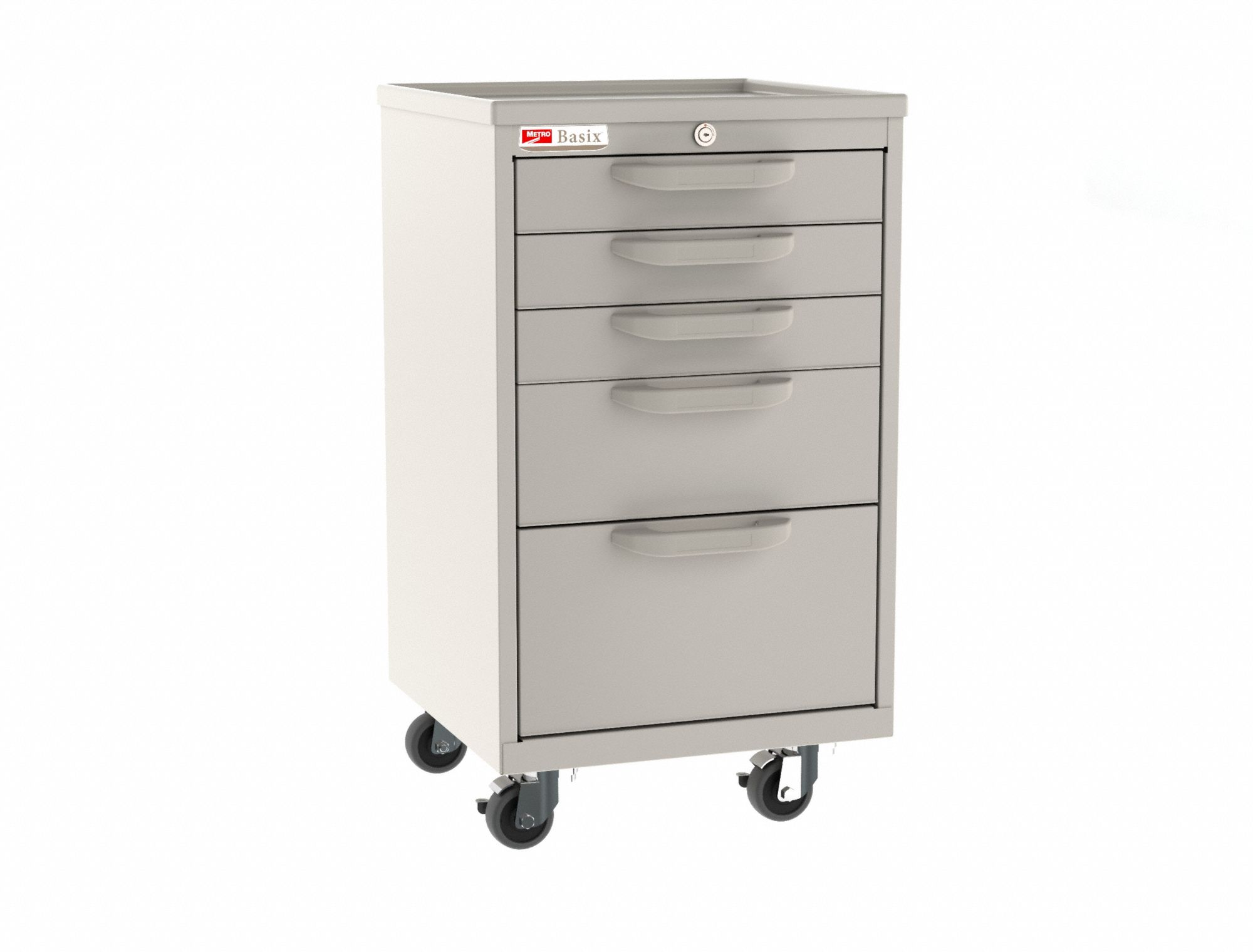 Compact General Medical Supply Cart with Drawers: Polymer/Steel, Taupe, White, 5 Drawers
