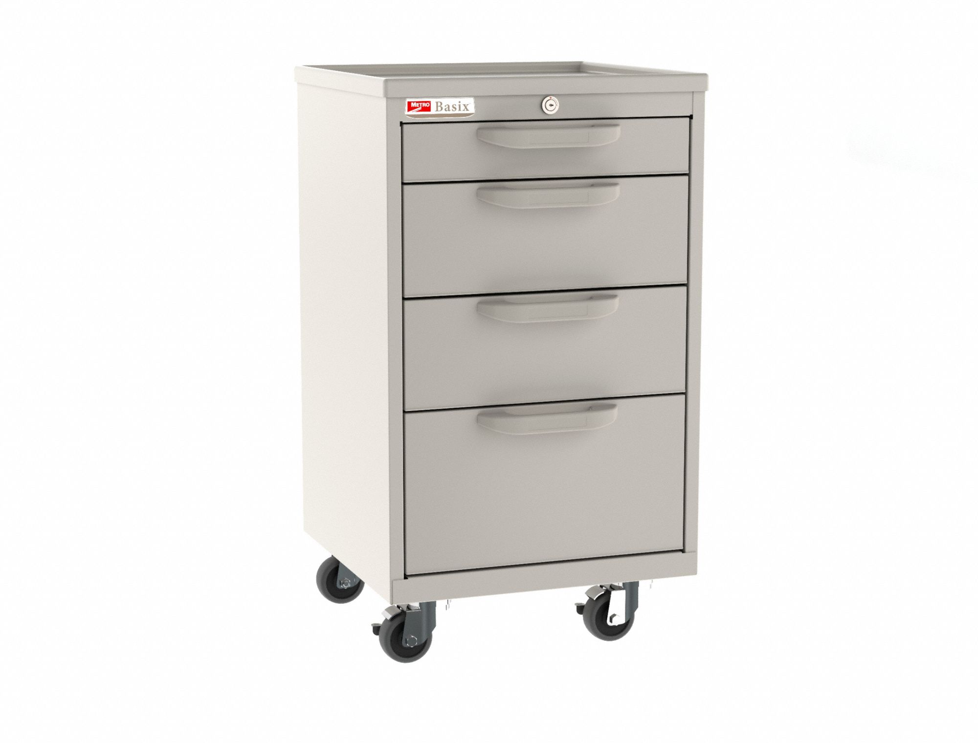 Compact General Medical Supply Cart with Drawers: Polymer/Steel, Taupe, White, 4 Drawers