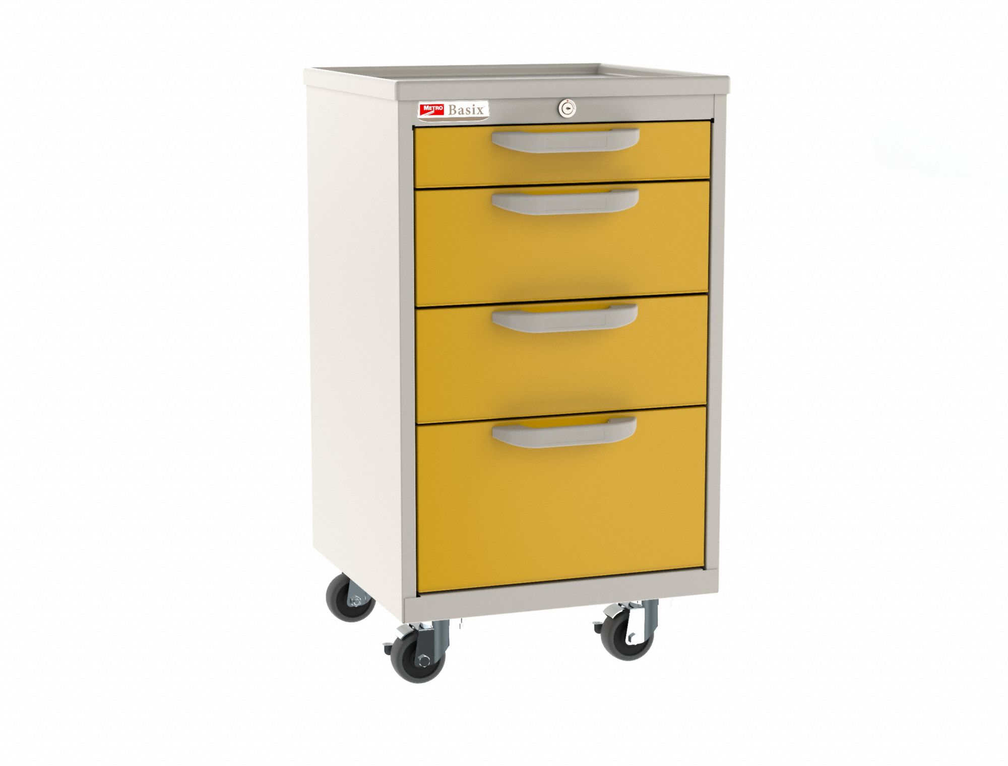 Compact General Medical Supply Cart with Drawers: Polymer/Steel, Taupe, Yellow, 4 Drawers