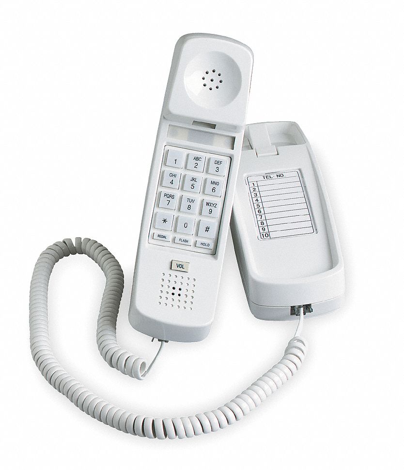 TRIMLINE PHONE, HOSPITALITY PHONES, SLIM ROOM PHONES, 205T, WHITE, VOLUME CONTROL, INDOOR
