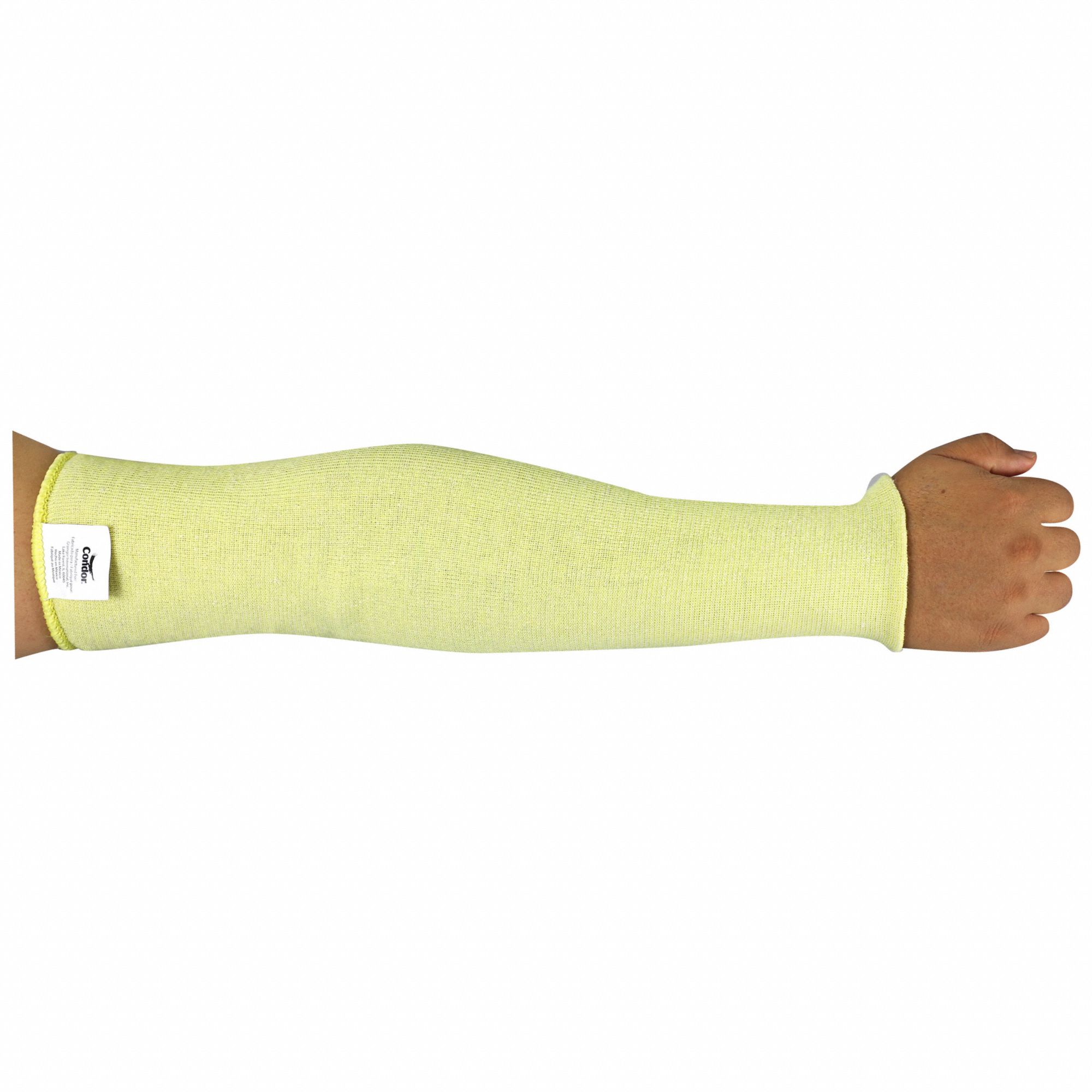 CUT-RESISTANT SLEEVE, ANSI/ISEA CUT LEVEL A2, KEVLAR, YELLOW, KNIT CUFF, L