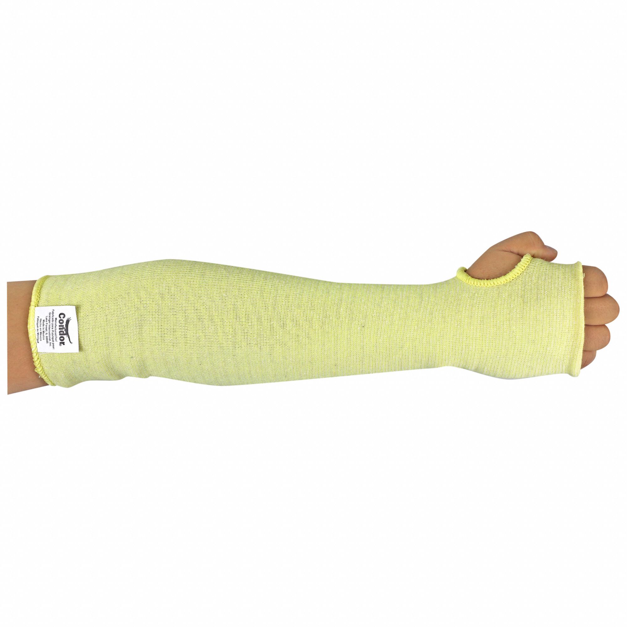 CUT-RESISTANT SLEEVE, ANSI/ISEA CUT LEVEL A2, KEVLAR, YLW, THUMBHOLE, L