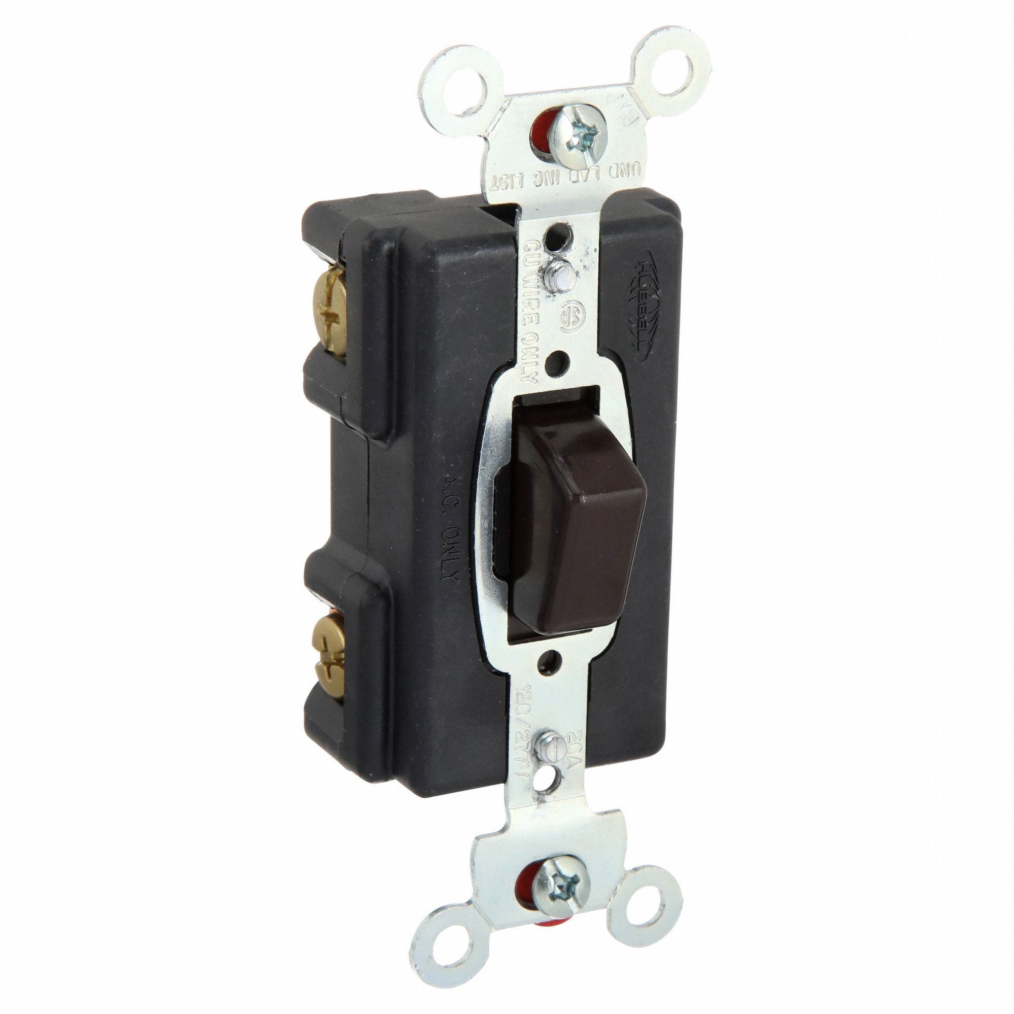 Wall Switch: Push Button Switch, Single Pole, Brown, 20 A, 120/277V AC, Screw Terminals