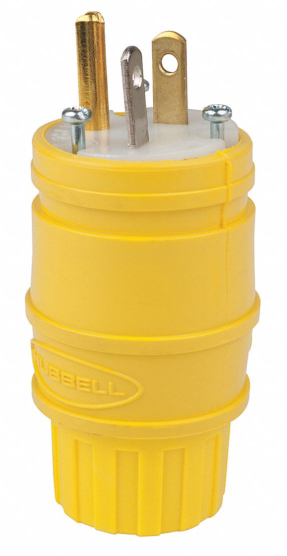 WATERTIGHT STRAIGHT BLADE PLUG, 5-20P, 20 A, 125V AC, YELLOW, 2 POLES, SCREW TERMINALS