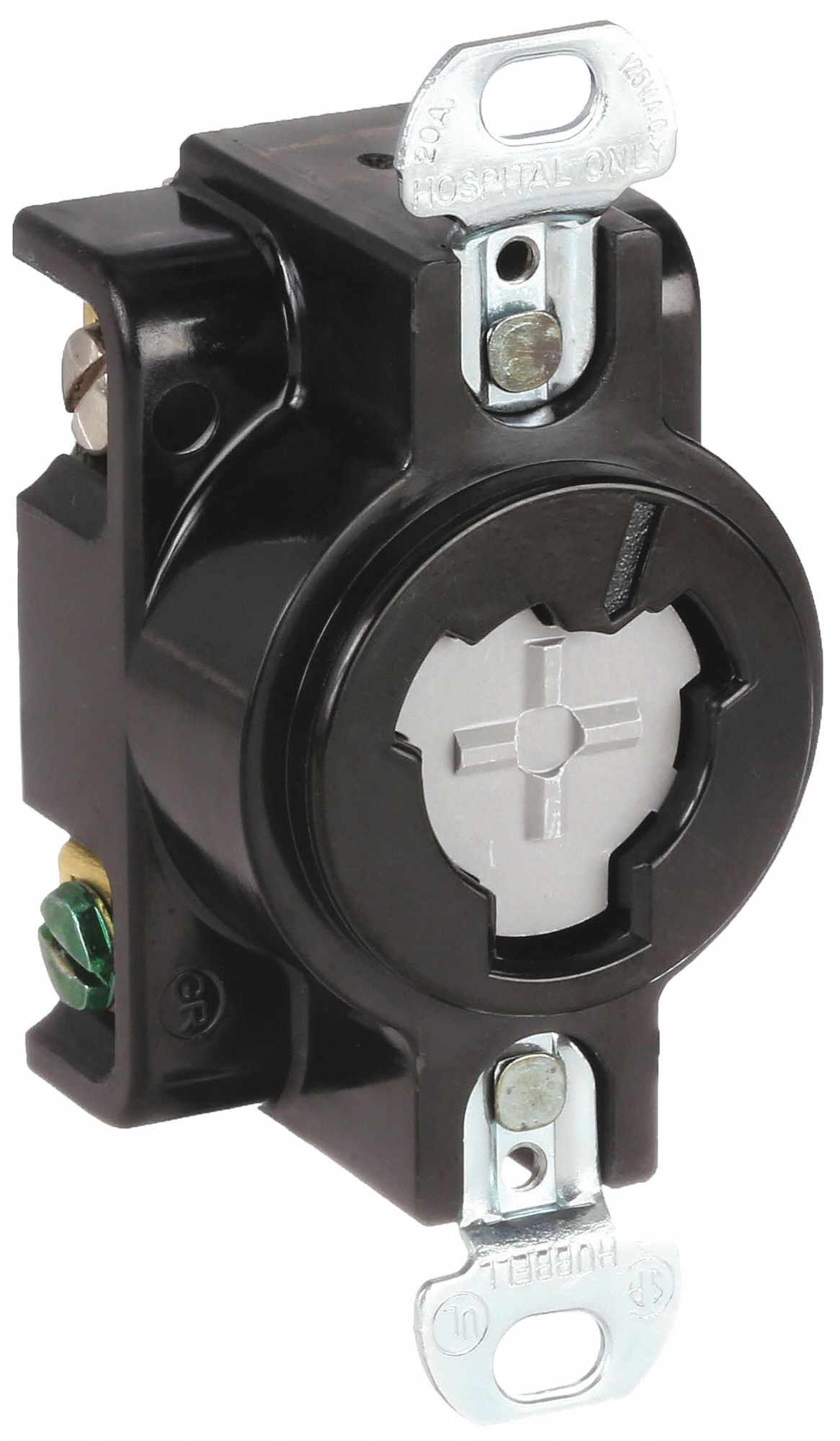 LOCKING RECEPTACLE, NON-NEMA, 20 A, 125V AC, NON-FLANGED, 2 POLES, HOSPITAL GRADE