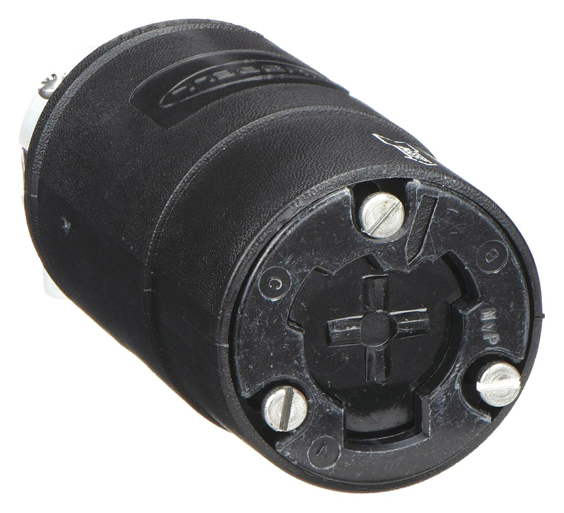 Locking Connector: Non-NEMA, 20 A, 125V AC, 2 Poles, Black