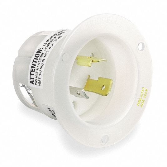 HUBBELL WIRING DEVICE-KELLEMS White Flanged Locking Inlet, 20 Amps