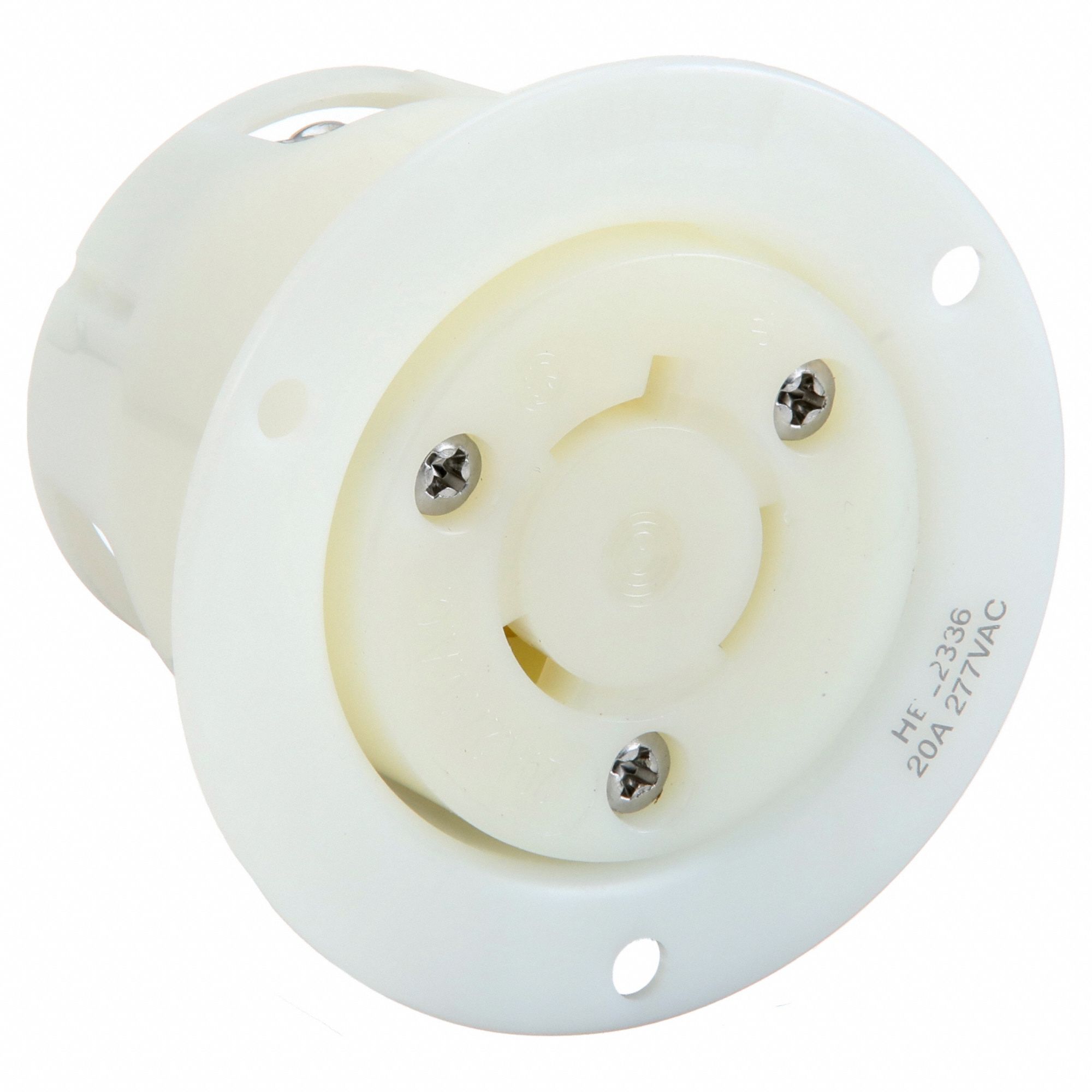 Flanged Locking Receptacle: L7-20R, 20 A, 277V AC, White, 2 Poles