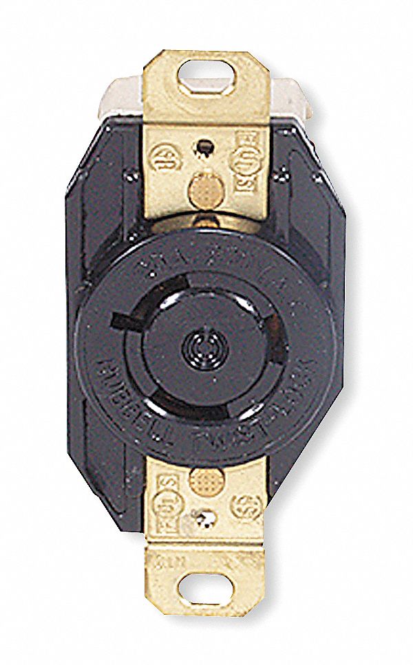 HUBBELL WIRING DEVICE-KELLEMS Black Locking Receptacle, 20 Amps, 600V