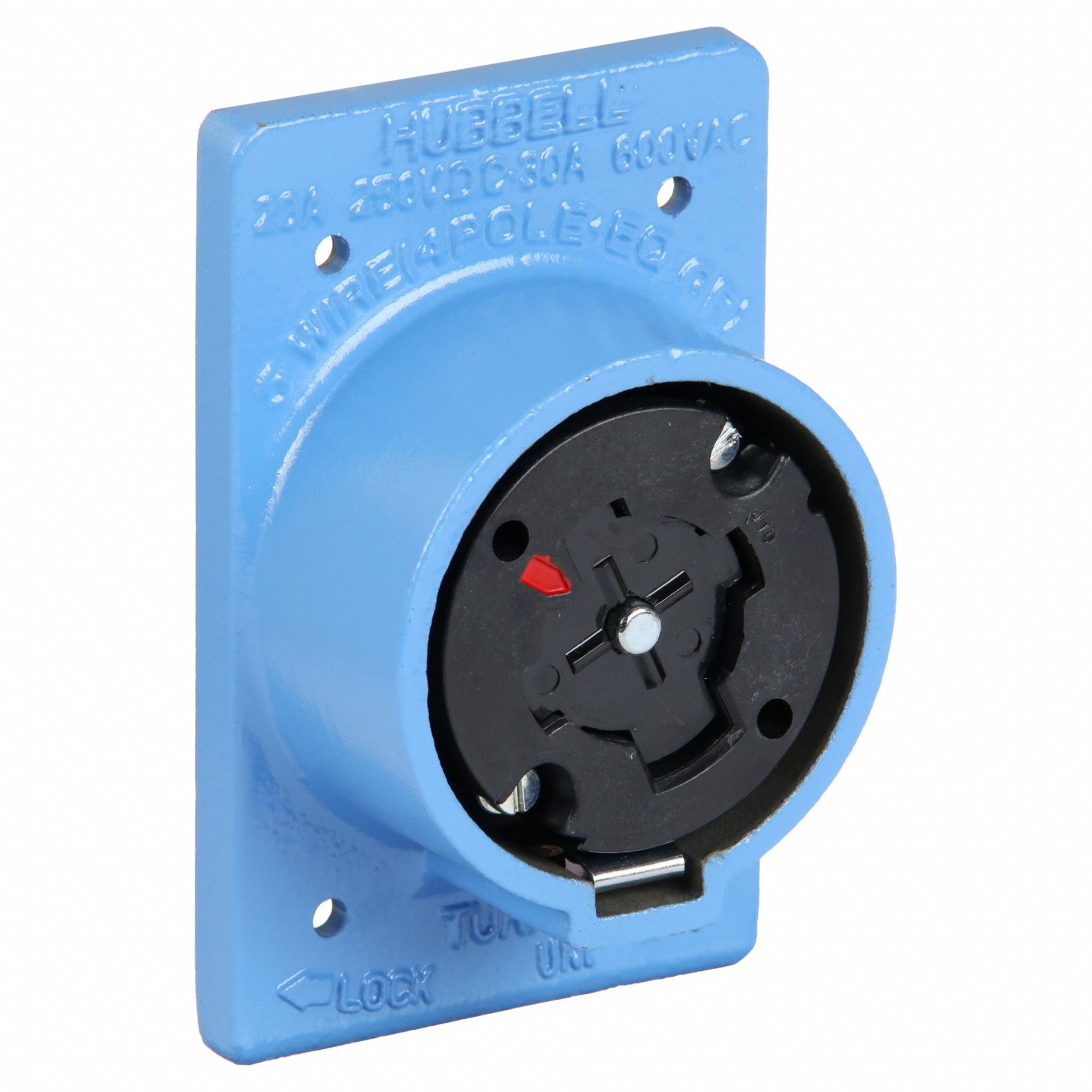 Locking Receptacle: Non-NEMA, 20/30 A, 250V DC/600V AC, Flanged, 4 Poles