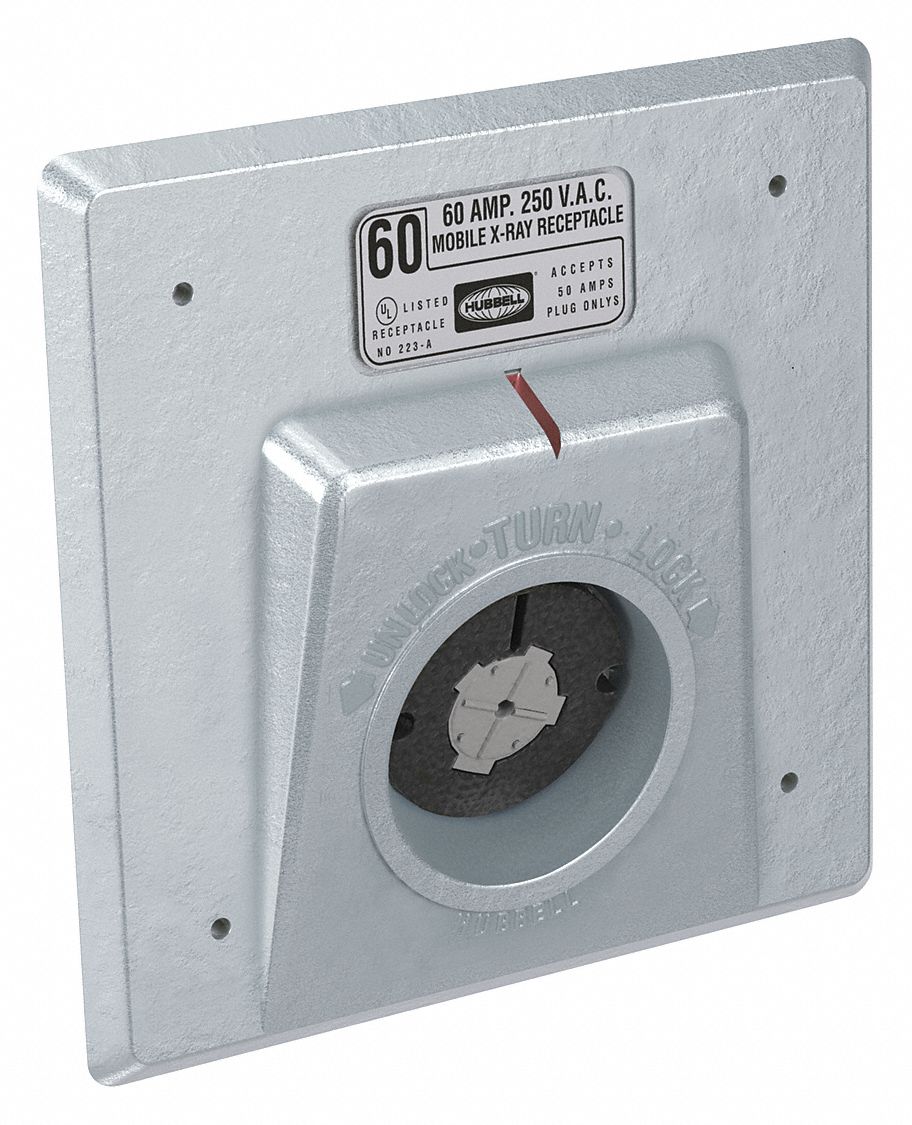 LOCKING RECEPTACLE, NON-NEMA, 50 A, 250V AC, FLANGED, 2 POLES, HOSPITAL GRADE