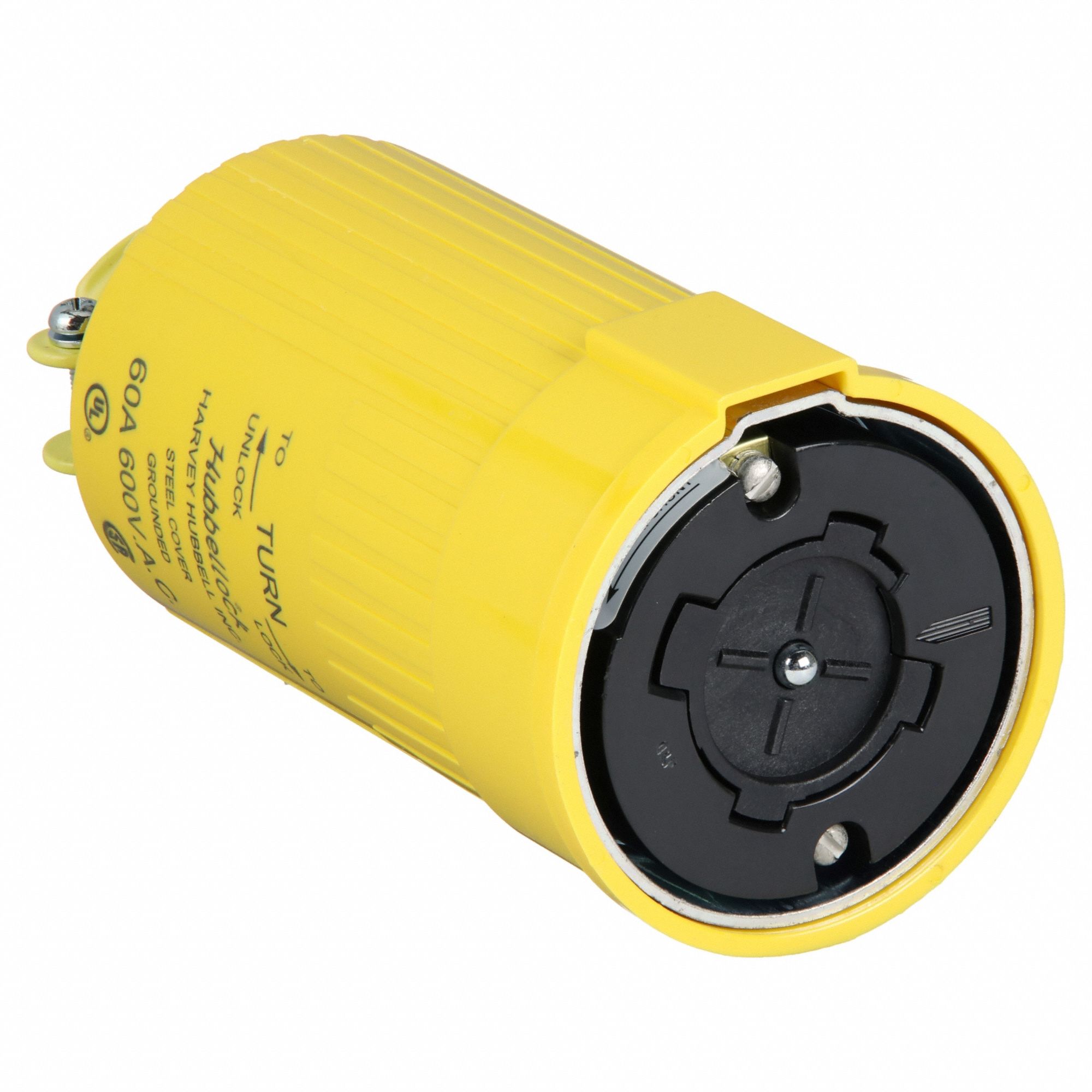 LOCKING CONNECTOR, NON-NEMA, 60 A, 600V AC, 3 POLES, YELLOW